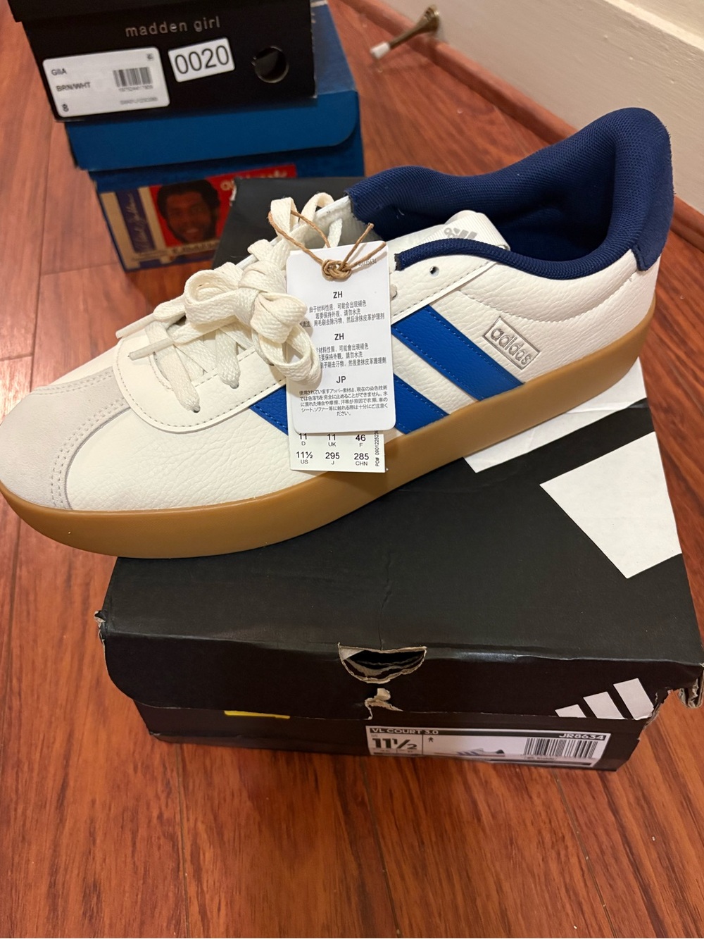 adidas Men's White & Blue Low-Top Sneakers with Gum Sole